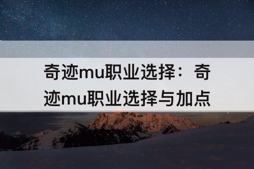 奇迹mu职业选择：奇迹mu职业选择与加点