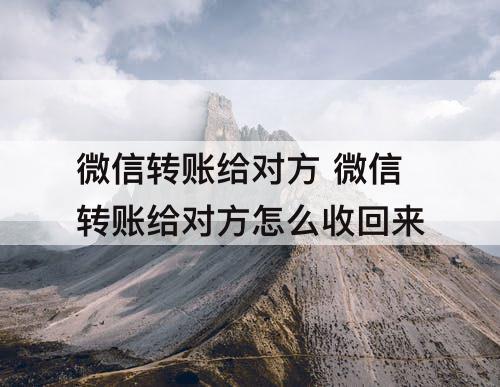 微信转账给对方 微信转账给对方怎么收回来