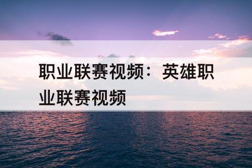 职业联赛视频：英雄职业联赛视频