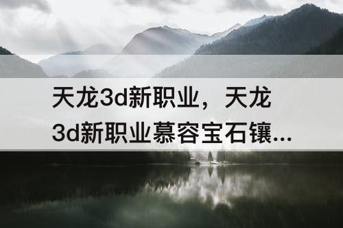 天龙3d新职业，天龙3d新职业慕容宝石镶嵌