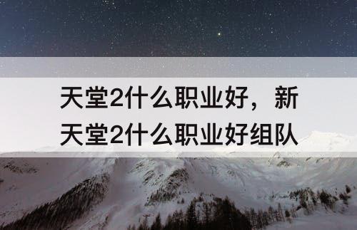 天堂2什么职业好，新天堂2什么职业好组队