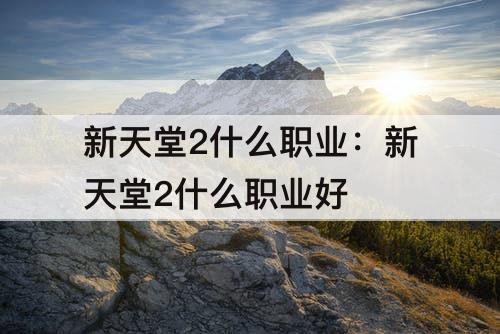 新天堂2什么职业：新天堂2什么职业好