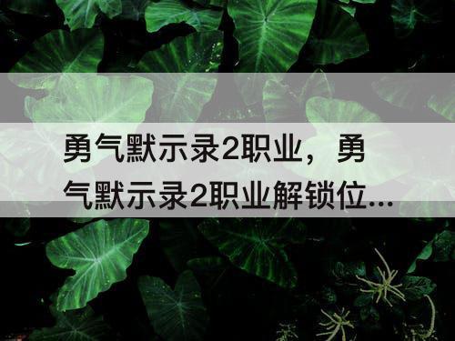 勇气默示录2职业，勇气默示录2职业解锁位置