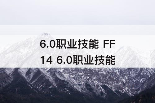 6.0职业技能 FF14 6.0职业技能