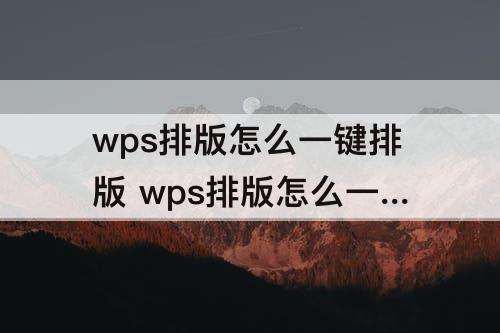 wps排版怎么一键排版 wps排版怎么一键排版会员