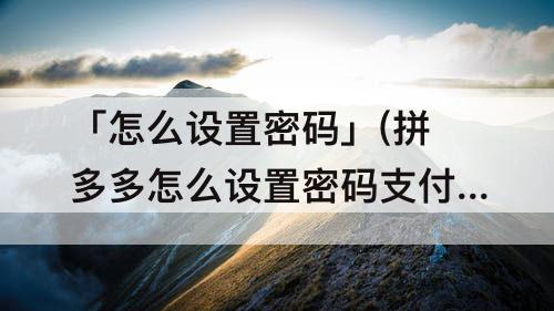 「怎么设置密码」(拼多多怎么设置密码支付)