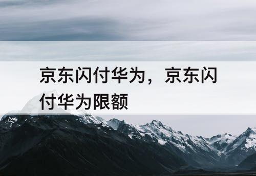 京东闪付华为，京东闪付华为限额